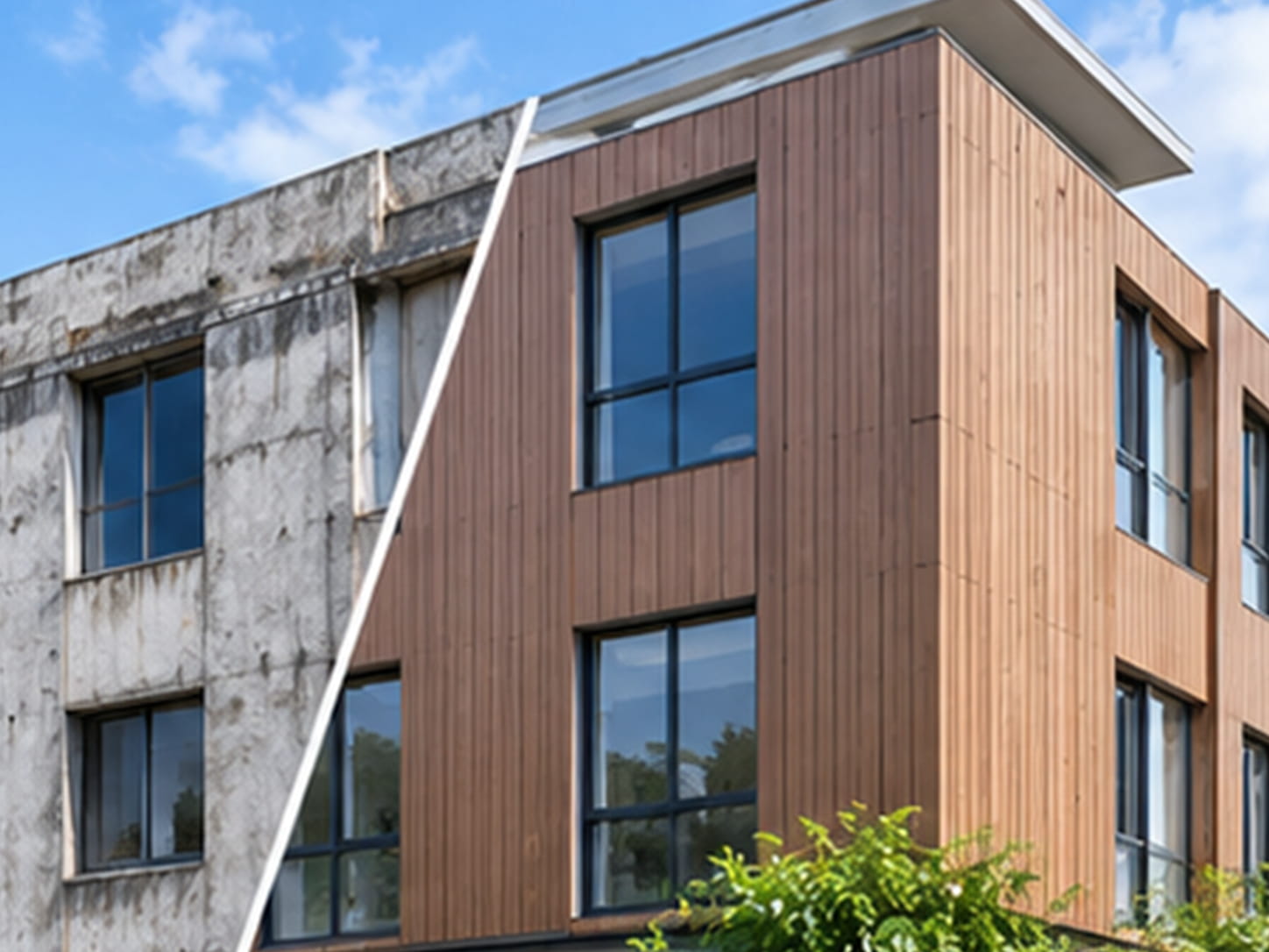 NECOWOOD ASA WPC outdoor wall panel on exterior renovation and re-cladding of existing building